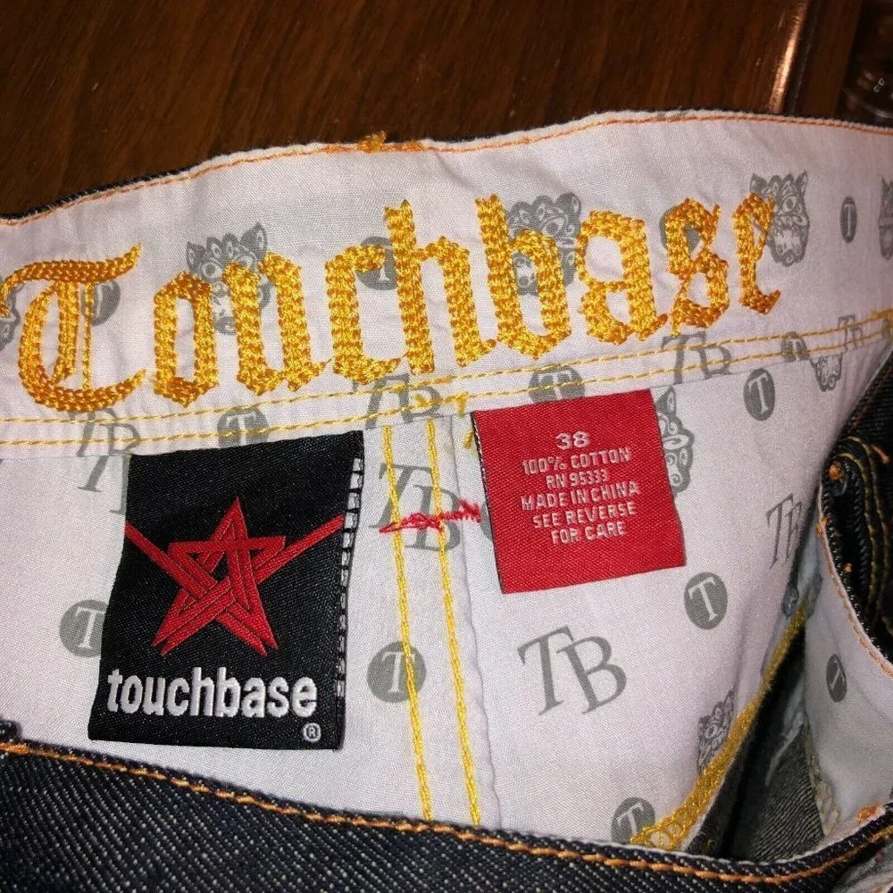 Touchbase Mens 42 x 35 Dark Wash Loose Fit Straight Leg Zipper Fly Denim Jeans